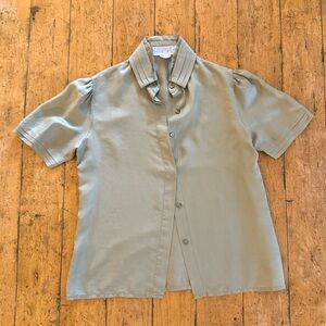 Vintage Sage Green Silk Blouse